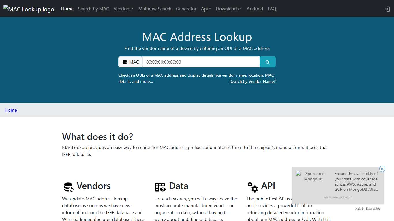 MAC Address Vendor Lookup MAC Address Lookup